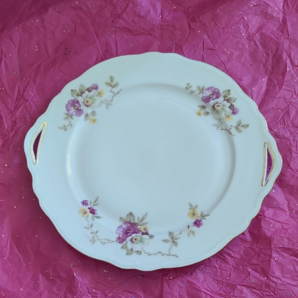 Rare Floral White and Purple Porcelain Serving Plate Made In Czechoslovakia